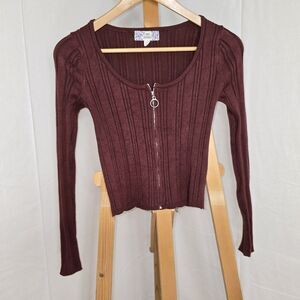 Pink Republic Full Zip Short Sweater Color Walnut Size XSmall